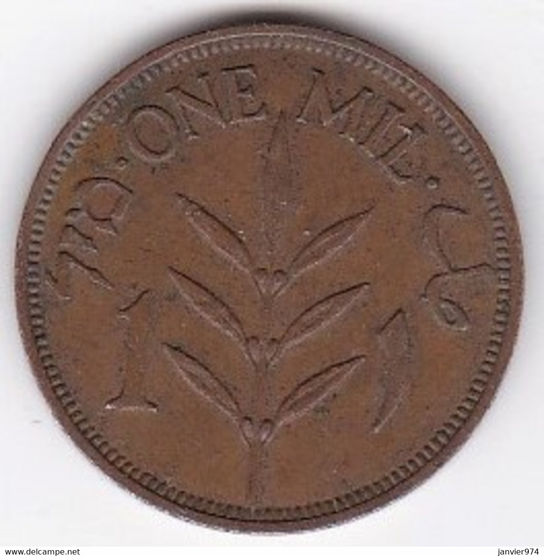Palestine 1 Mil 1943 , En Bronze , KM# 1 - Israel