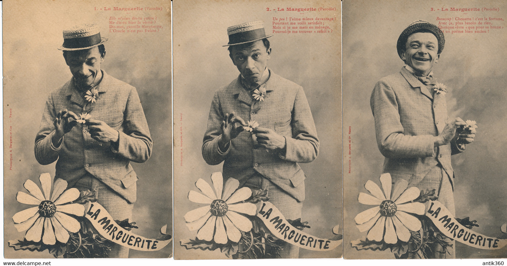 Série Complète De 5 Cartes La Marguerite Illustrateur Bergeret Humour Fleur Amour - Bergeret