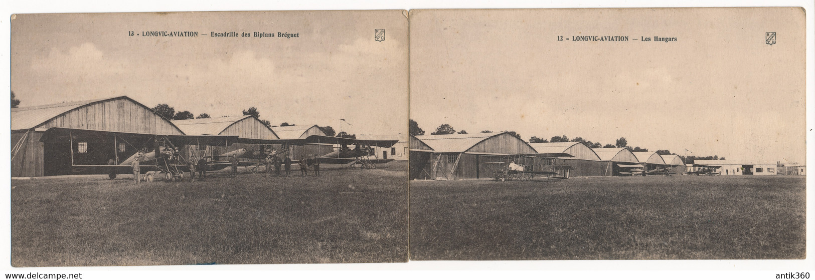 CPA Aviation Avion Lot 2 Cartes LONGVIC-AVIATION Doubs Escadrille Des Biplans Bréguet Et Les Hangars - 1914-1918: 1a Guerra