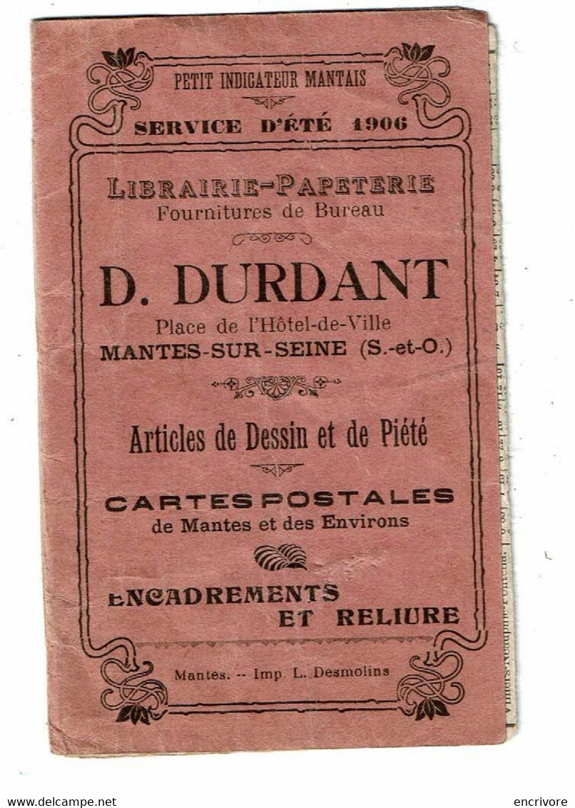 Indicateur MANTAIS 1906 Mantes Paris Rouen Caen Dreux TRAINS Librairie P DURANT - Europa