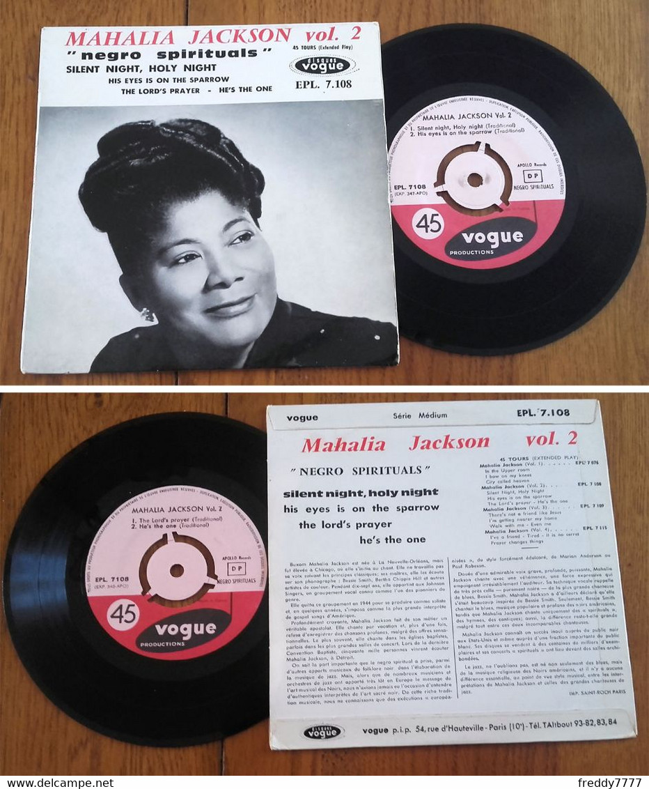 RARE French EP 45t RPM (7") MAHALIA JACKSON (1955) - Chants Gospels Et Religieux