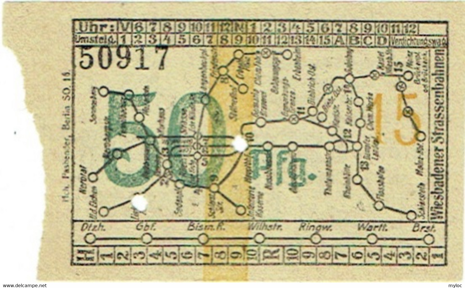 Ancien Billet/Ticket. Train. Wiesbadener Strassenbahnnen. 50 Pfg. - Europe