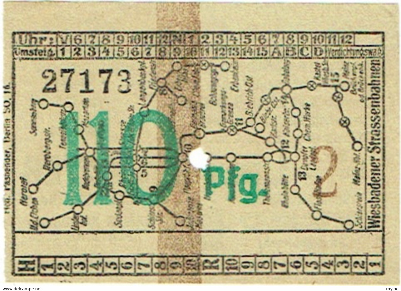 Ancien Billet/Ticket. Train. Wiesbadener Strassenbahnnen. 110 Pfg. - Europa