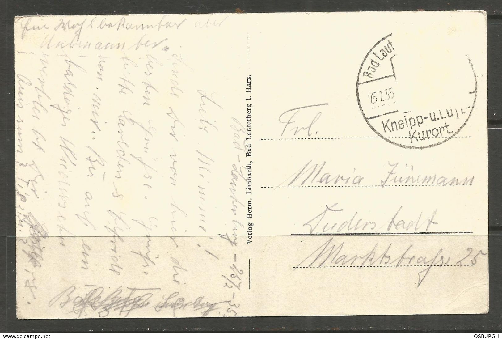 GERMANY. 1935. POSTCARD. BAD LAUTERBERG. HERM LIMBARTH. USED - Bad Lauterberg