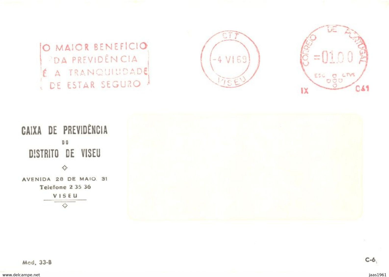 PORTUGAL. METER SLOGAN. CAIXA DE PREVIDENCIA. BANK. VISEU 1969 - Machines à Affranchir (EMA)