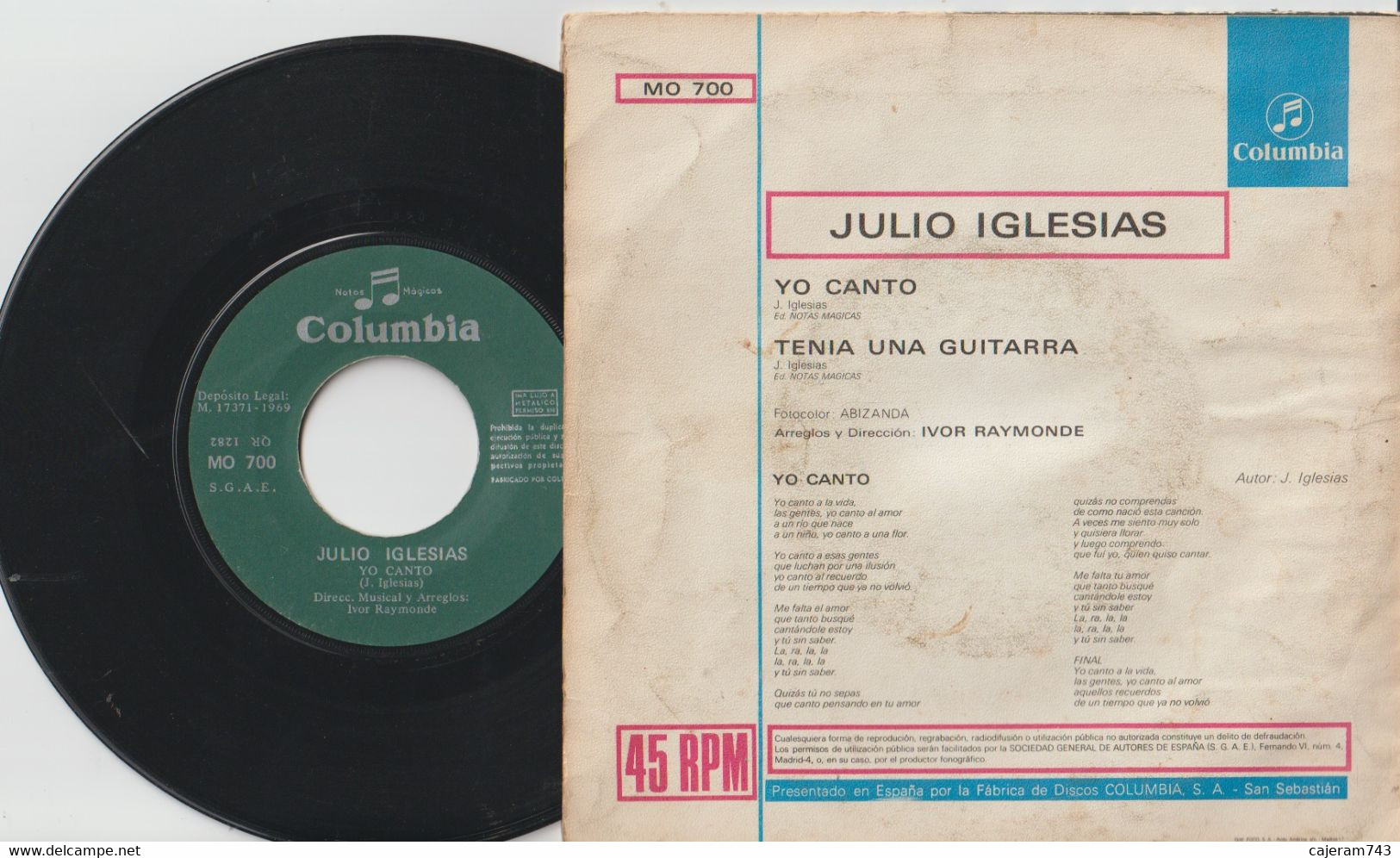 45T. JULIO IGLESIAS. Yo Canto - Tenia Una Guitarra. Pressage ESPAGNE - Spain - Other - Spanish Music