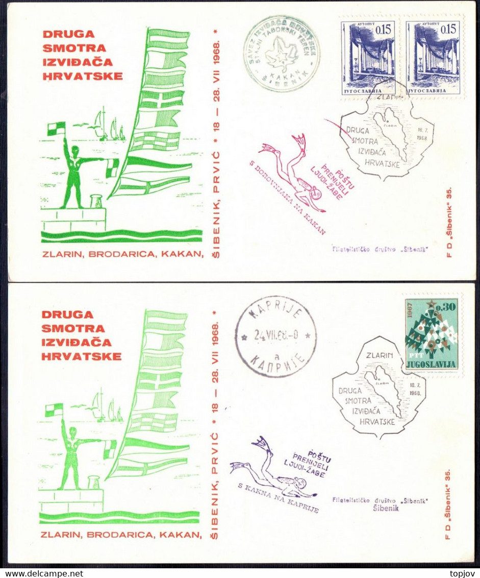 YUGOSLAVIA - CROAT SCOUTS CAMP- LETTERS TRANSMITTED BY DIVERS (FROG PEOPLE) - 1968 - Plongée