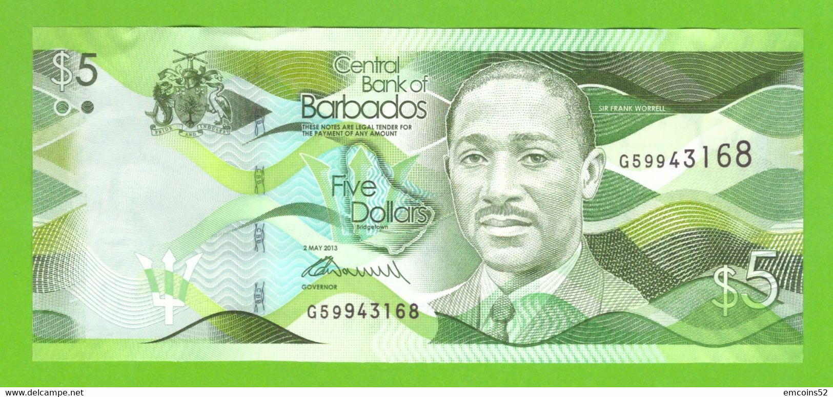 BARBADOS 5 DOLLARS 2013  P-74a  UNC - Barbados