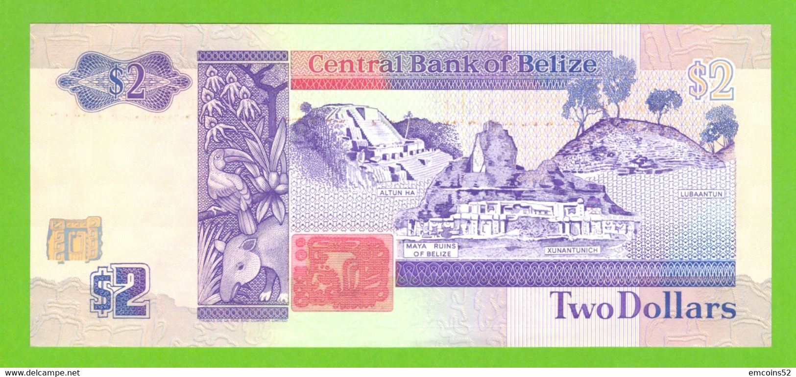 BELIZE 2 DOLLARS 1990  P-52a  UNC - Belize