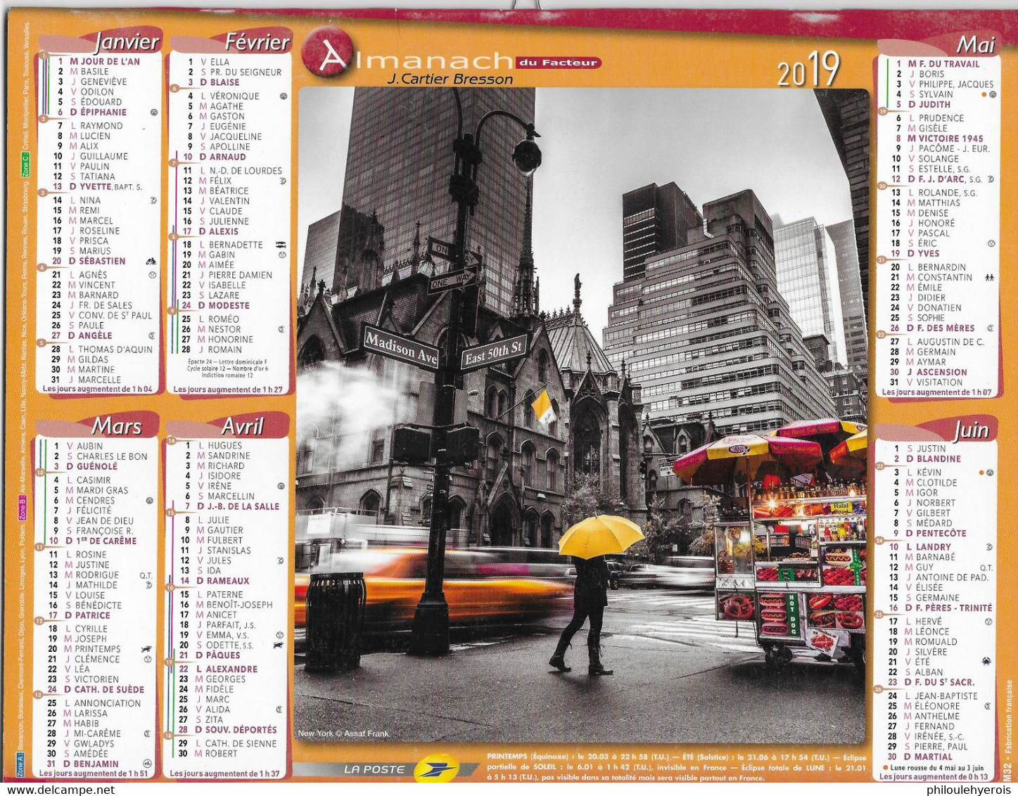 CALENDRIER 2019  ASSAF FRANCK Photographe Photos De Paris Et New York - Grossformat : 2001-...