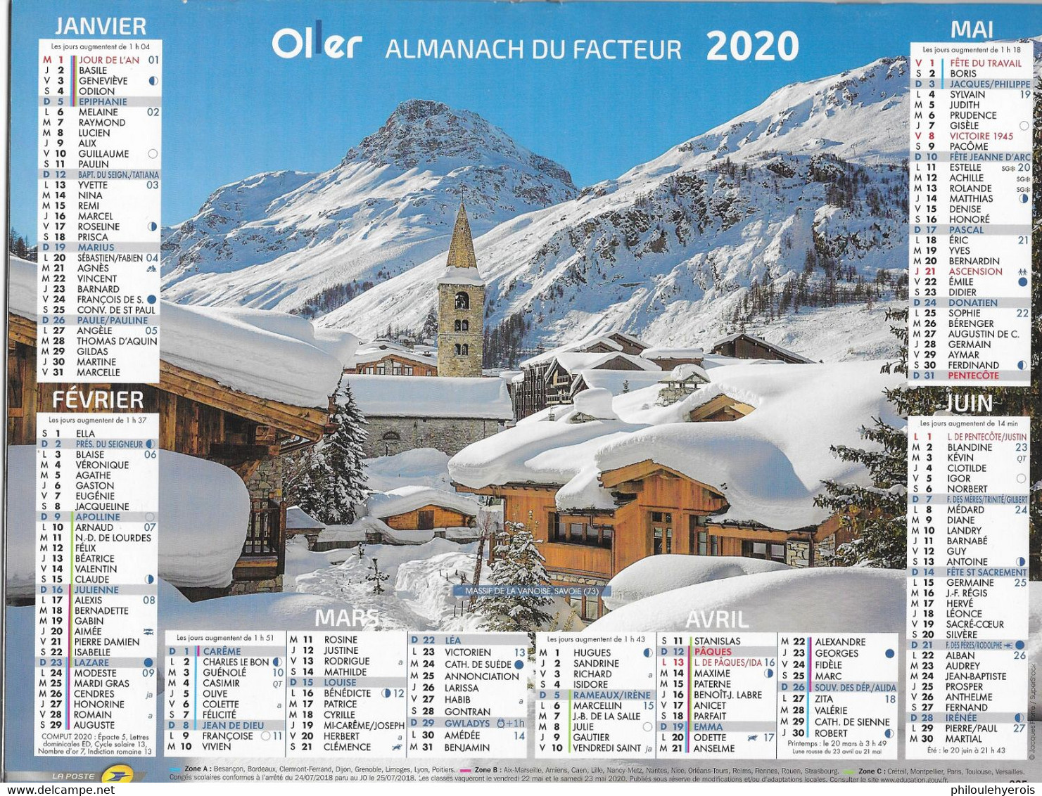 CALENDRIER 2020 MASSIF DE LA VANOISE (73) Et LAC BLANC CHAMONIX MONT-BLANC (74) - Tamaño Grande : 2001-...