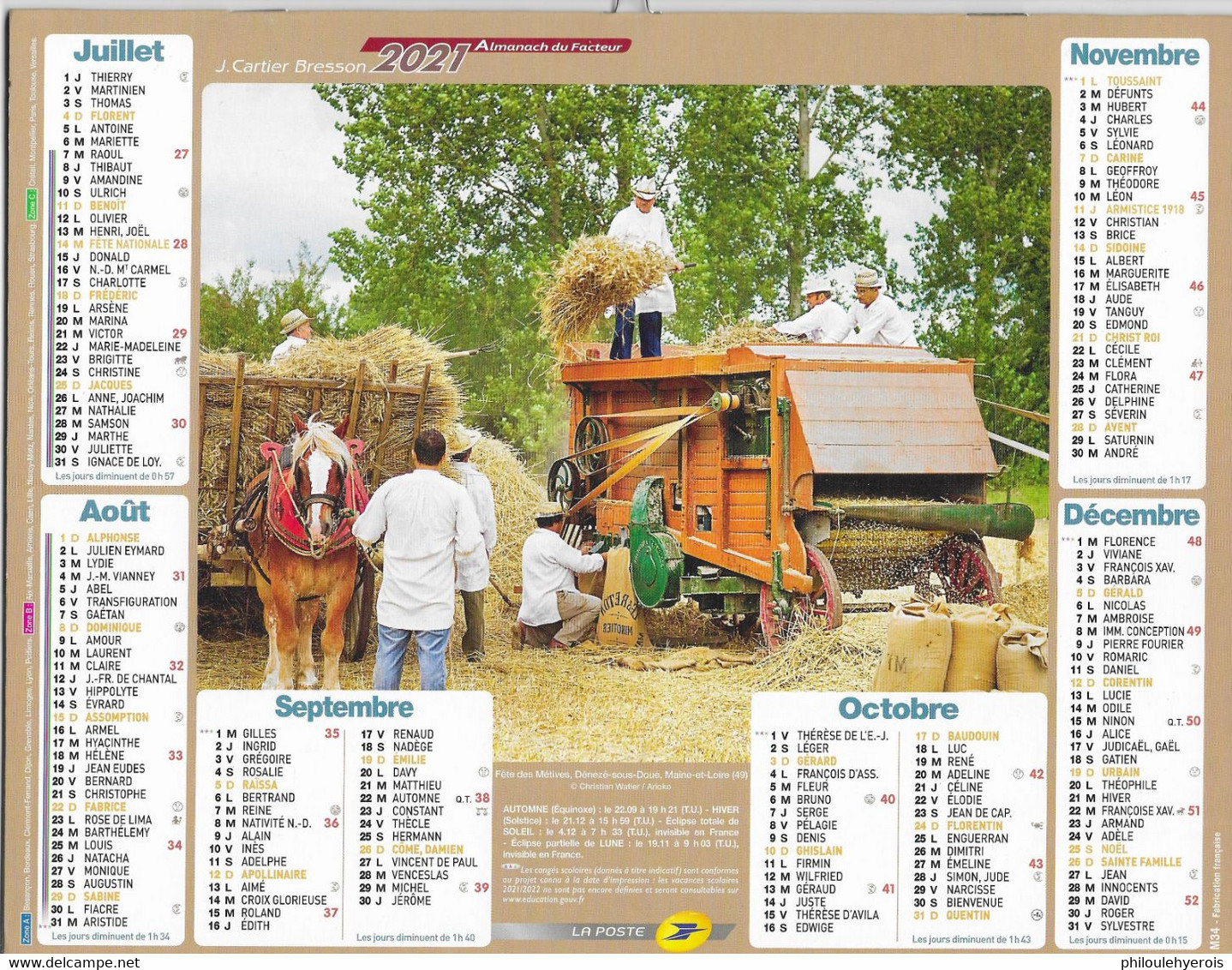 CALENDRIER 2021 DENEZE SOUS DOUE (49) Fête Des Métiers Et Moisson A L'ancienne - Grossformat : 2001-...