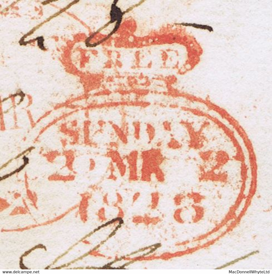 Ireland Free Dublin Antrim 1828 Cover To London Franked O'Neill With Crowned Oval FREE/SUNDAY 2 MR 1828 Of Dublin - Prefilatelia