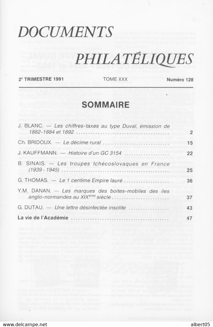Revue De L'Académie De Philatélie - Documents Philatéliques N° 128 -  2 ème Trimestre 1991 - Avec Sommaire - Filatelie En Postgeschiedenis