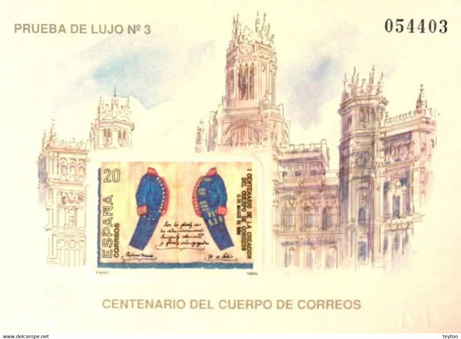 [P18] España 1989, Prueba De Lujo 3. Creación Cuerpo De Correos - Proeven & Herdrukken