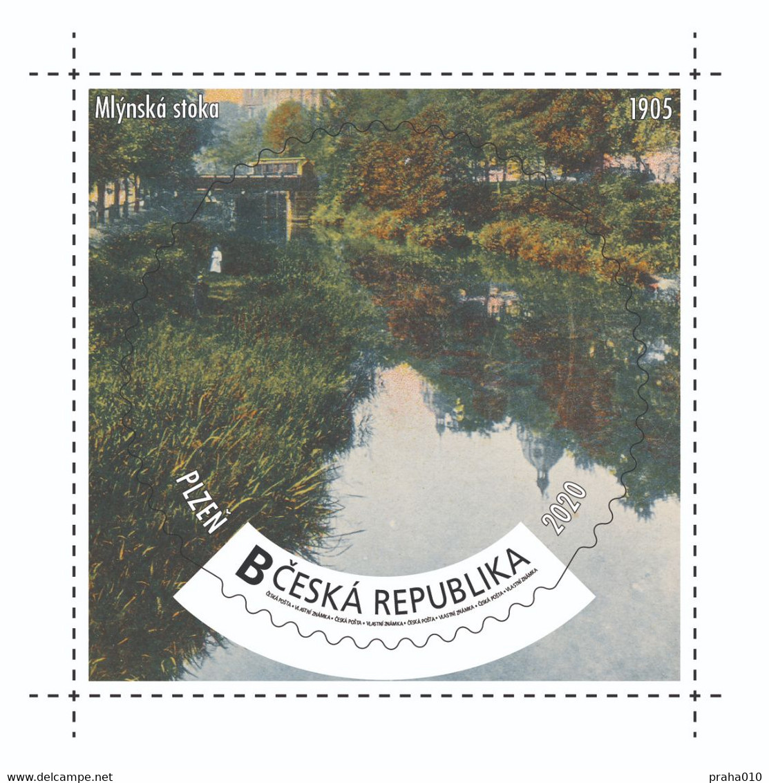 Czech Rep. / My Own Stamps (2020) 1007: City Plzen (1295-2020) - Pilsen (1905) Mill Drive, Park, Bridge - Nuovi