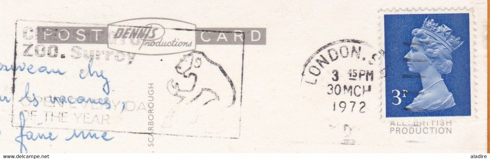 1972 - QE II - London Postcard Sent To Port Brillet, France - 3 P  Stamp - ZOO SURREY - Covers & Documents