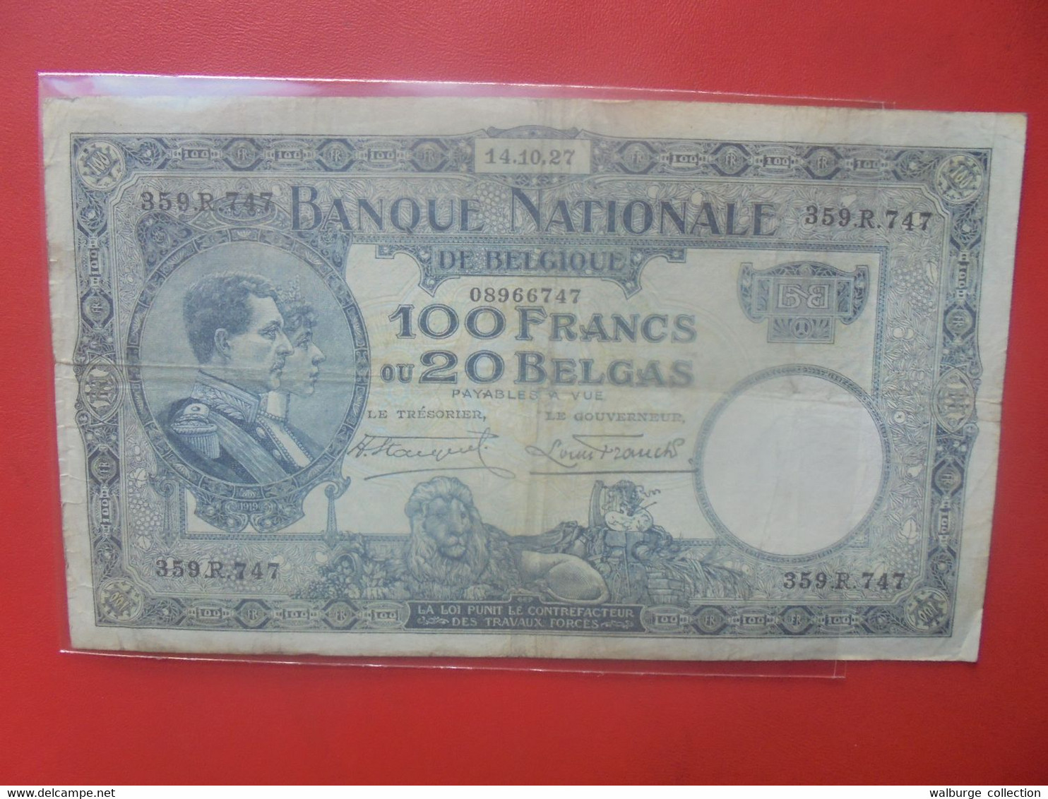 BELGIQUE 100 FRANCS 14-10-27 Circuler (B.26) - 100 Francs & 100 Francs-20 Belgas