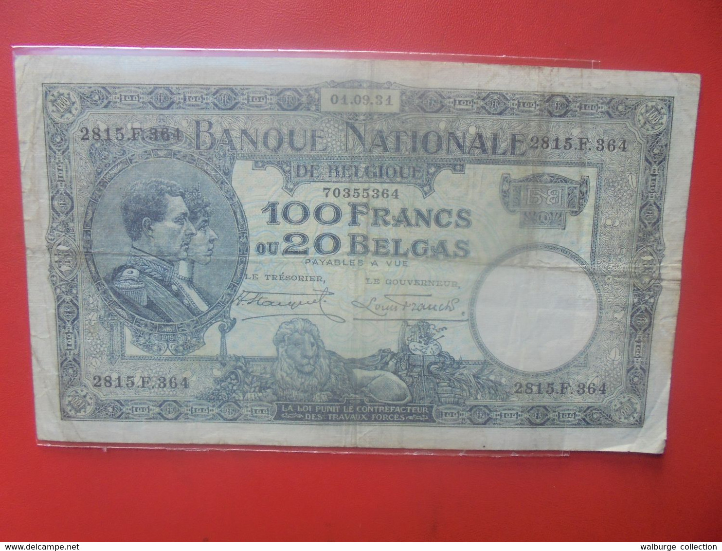 BELGIQUE 100 FRANCS 1-9-31 Circuler (B.26) - 100 Francos & 100 Francos-20 Belgas