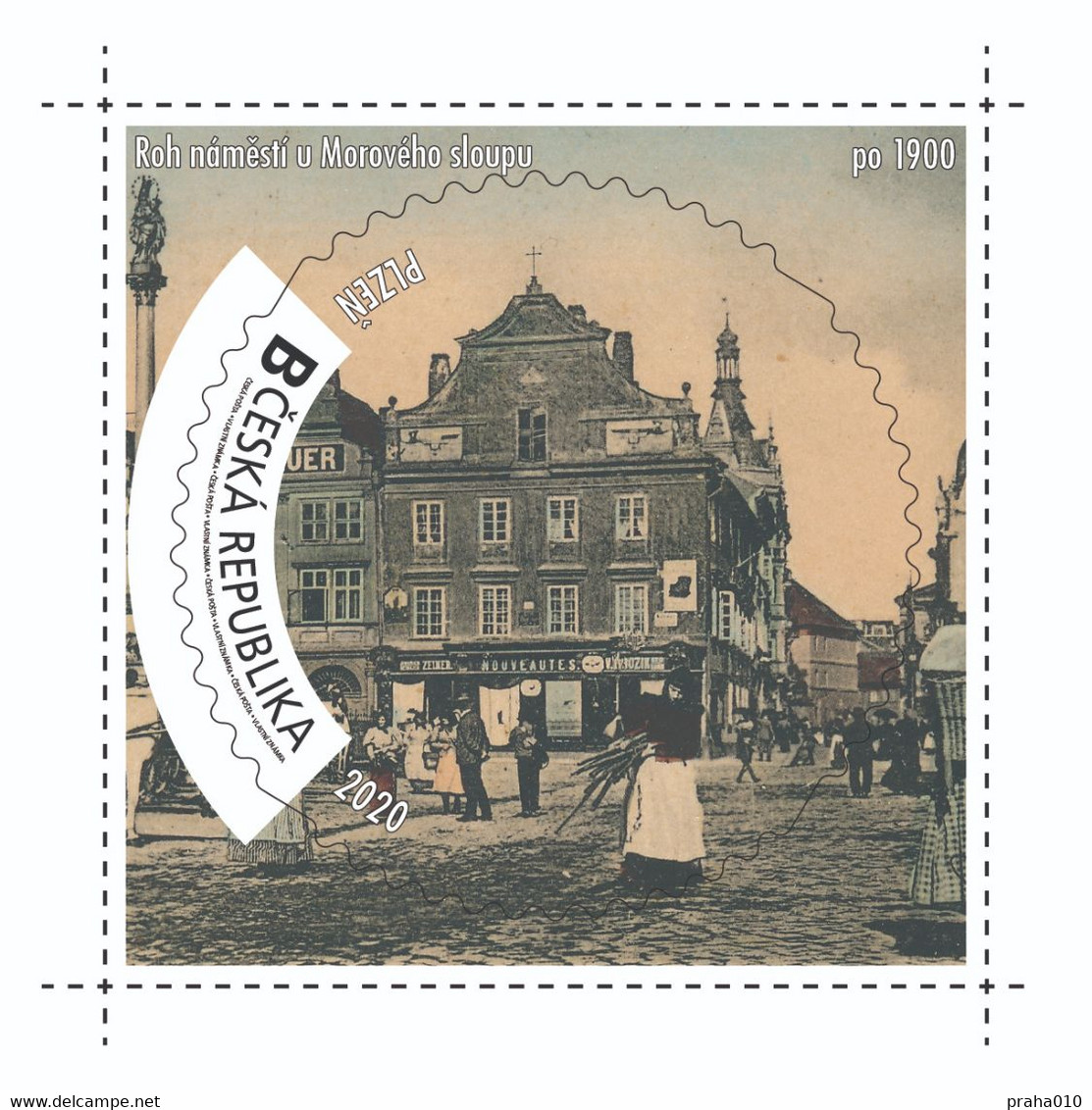 Czech Rep. / My Own Stamps (2020) 1010: City Plzen (1295-2020) - Pilsen (1900) Corner Of The Square, At The Plague Colum - Ungebraucht