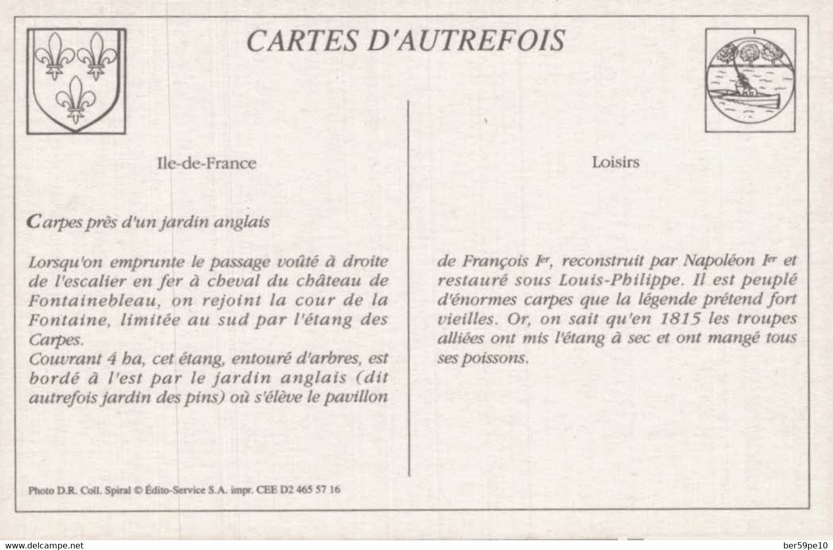 CARTE D'AUTREFOIS  LOISIRS ILE-DE-FRANCE CARPES PRES D'UN JARDION ANGLAIS - Ile-de-France