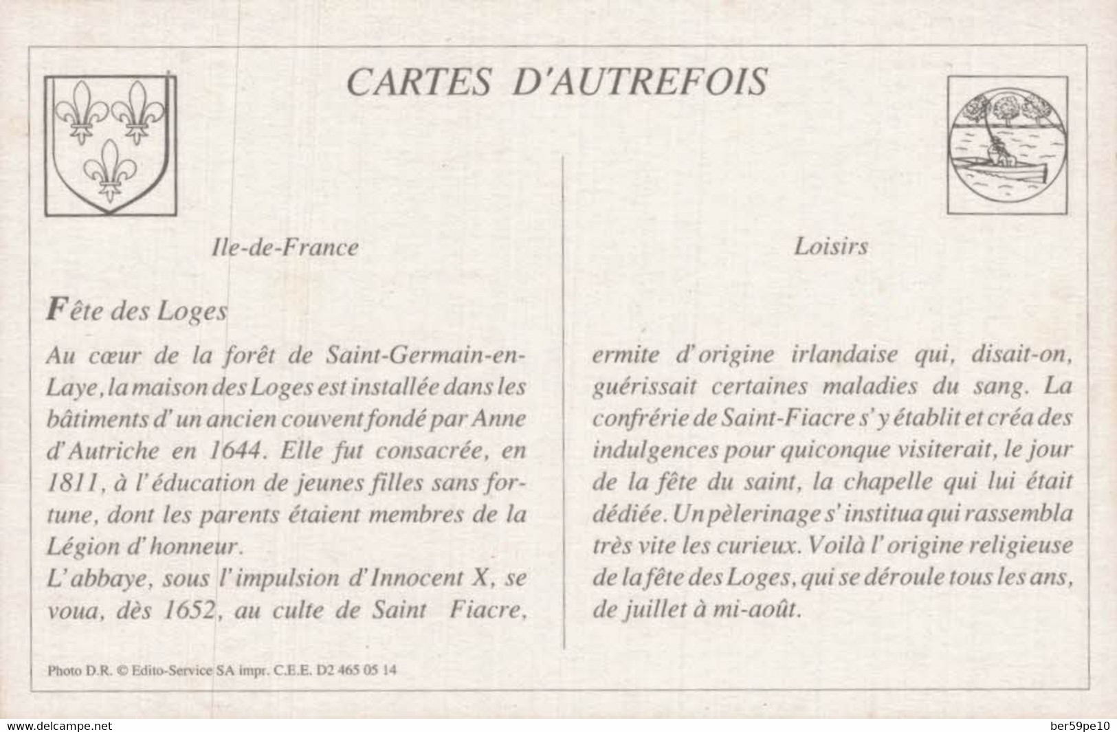 CARTE D'AUTREFOIS  LOISIRS ILE-DE-FRANCE FETE DES LOGES - Ile-de-France