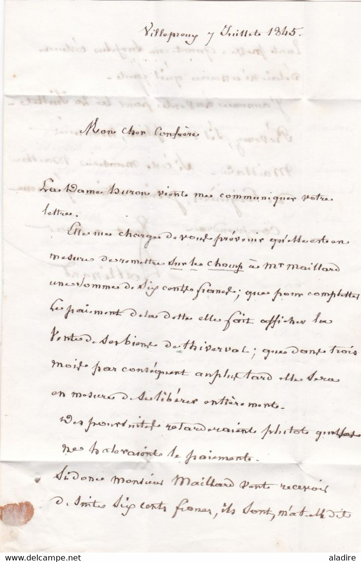 1845 - cursive 72 VILLEPREUX, auj. Yvelines sur LAC de 3 pages vers Mesnil St Denis par Trappes - S & O