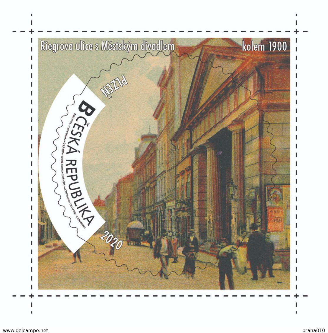 Czech Rep. / My Own Stamps (2020) 1015: City Plzen (1295-2020) - Pilsen (1900) Rieger Street, City Theater - Unused Stamps