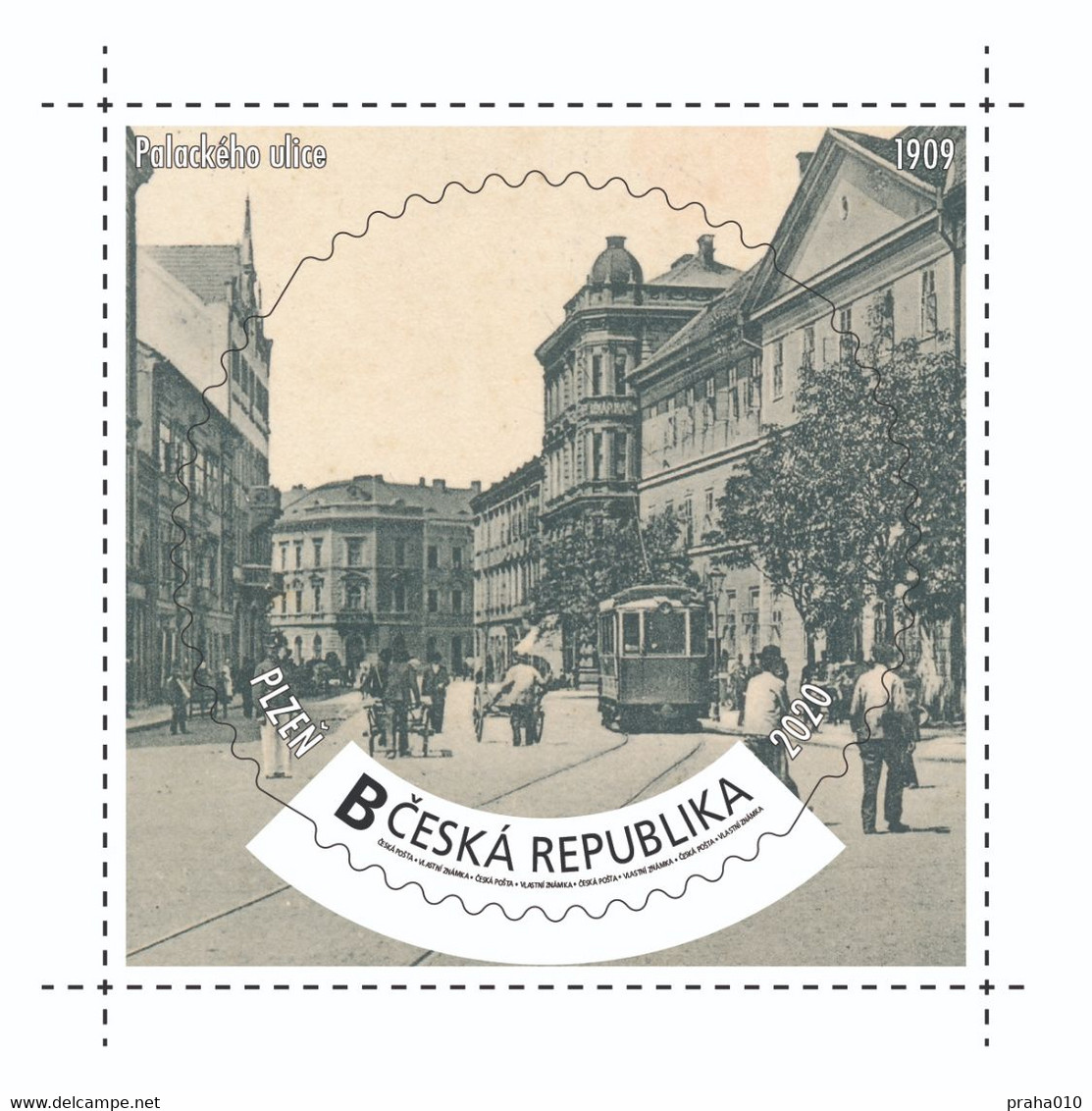 Czech Rep. / My Own Stamps (2020) 1022: City Plzen (1295-2020) - Pilsen (1909) Palacky Street, Tram - Nuovi