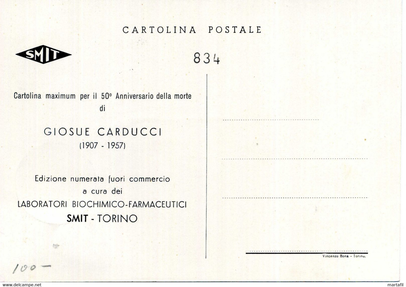 1957 Cartolina Maxi Maximum Giosue Carducci - Maximum Cards