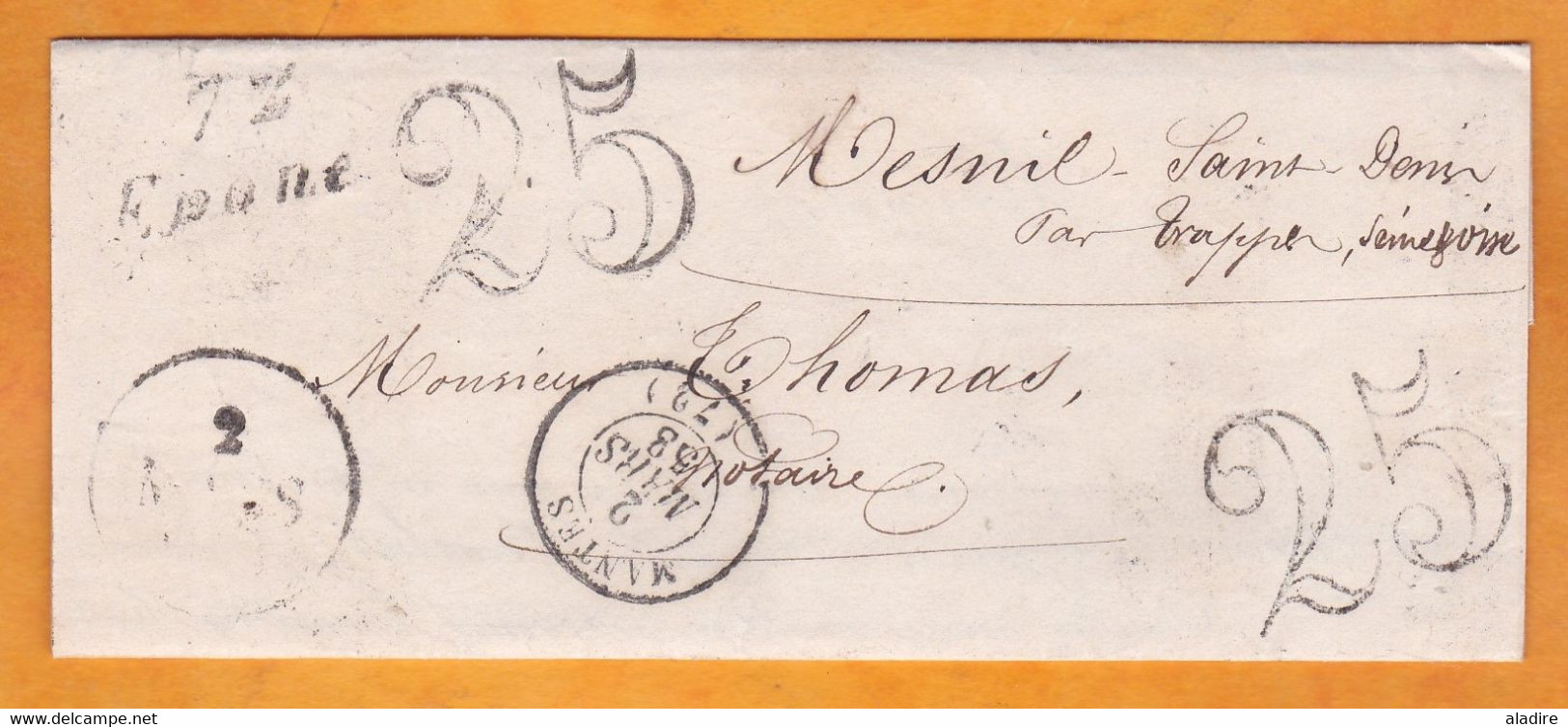 1835 - Cursive 72 EPONE Auj. En Yvelines Sur LAC Vers Le Mesnil St Denis Par Trappes - Via Paris - Taxe 25 - 1801-1848: Précurseurs XIX