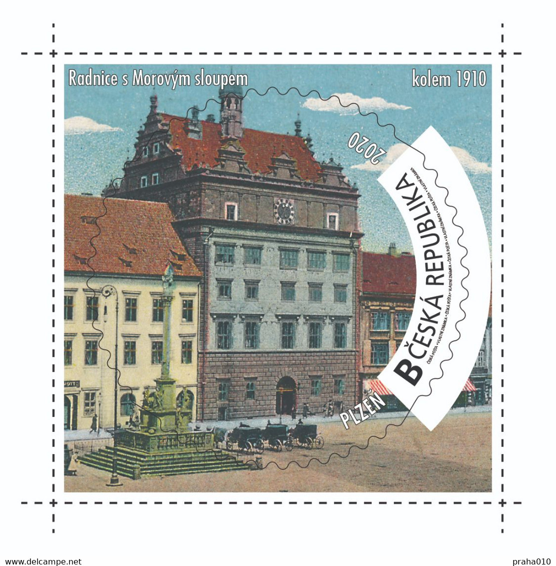 Czech Rep. / My Own Stamps (2020) 1029: City Plzen (1295-2020) - Pilsen (1910) Town Hall, Plague Column - Unused Stamps