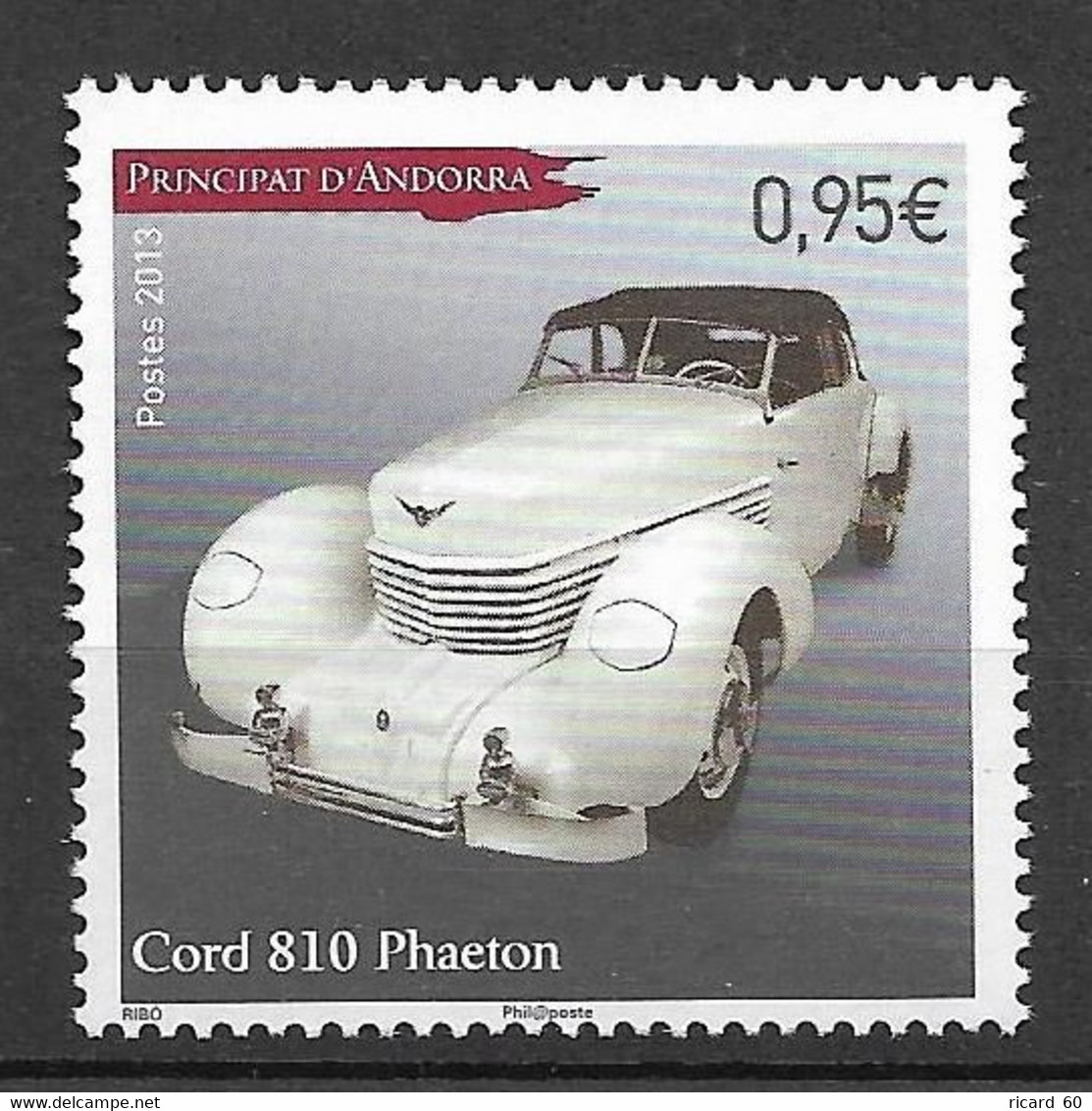 Timbres Neufs** D'Andorre  , 2013, N° YT, Voiture Ancienne, Cord 810 Phaéton - Nuovi