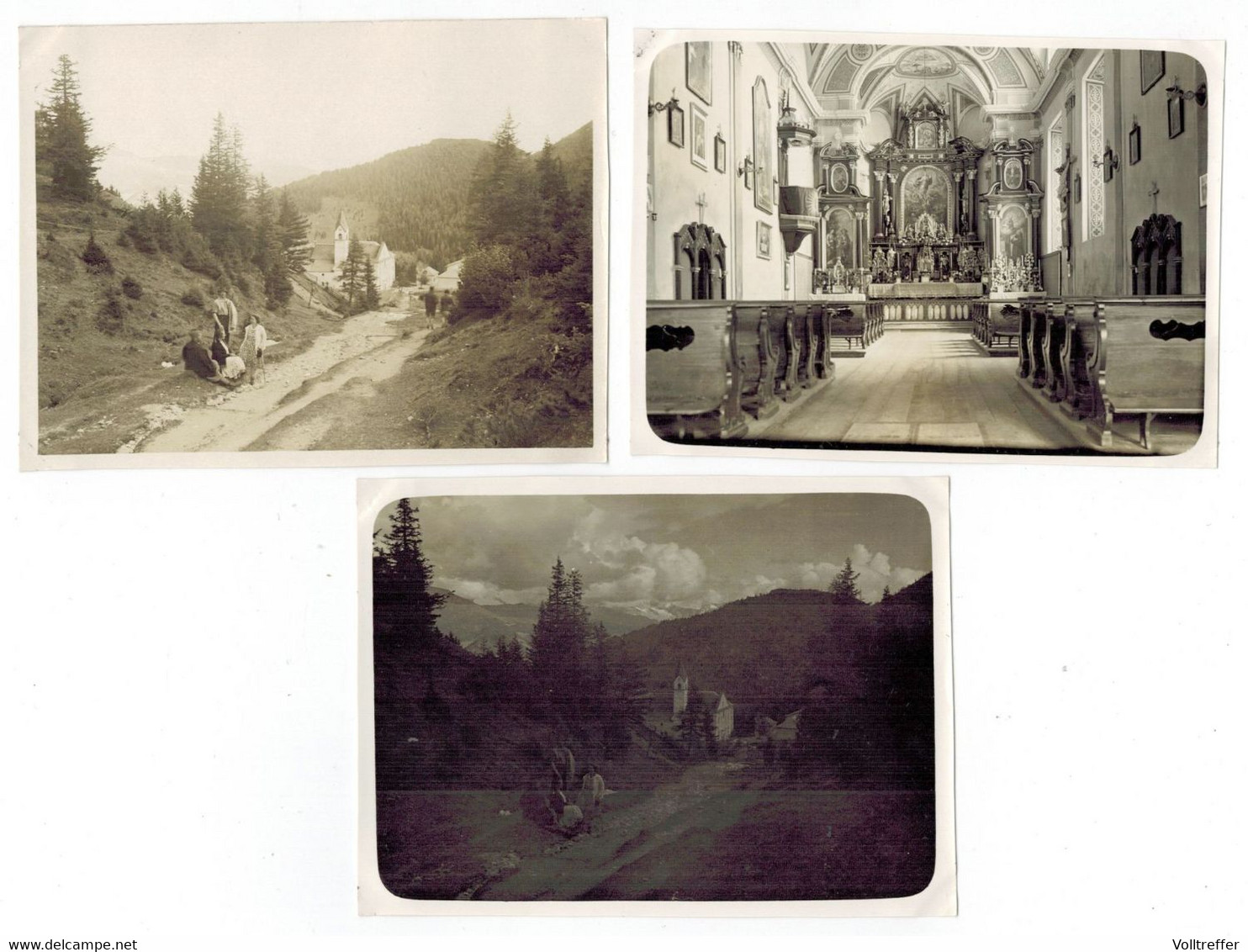 3x Orig. Foto 1931 Maria Waldrast Mühlbachl, Ortspartie, Kirche Innenraum, Wanderer - Matrei Am Brenner