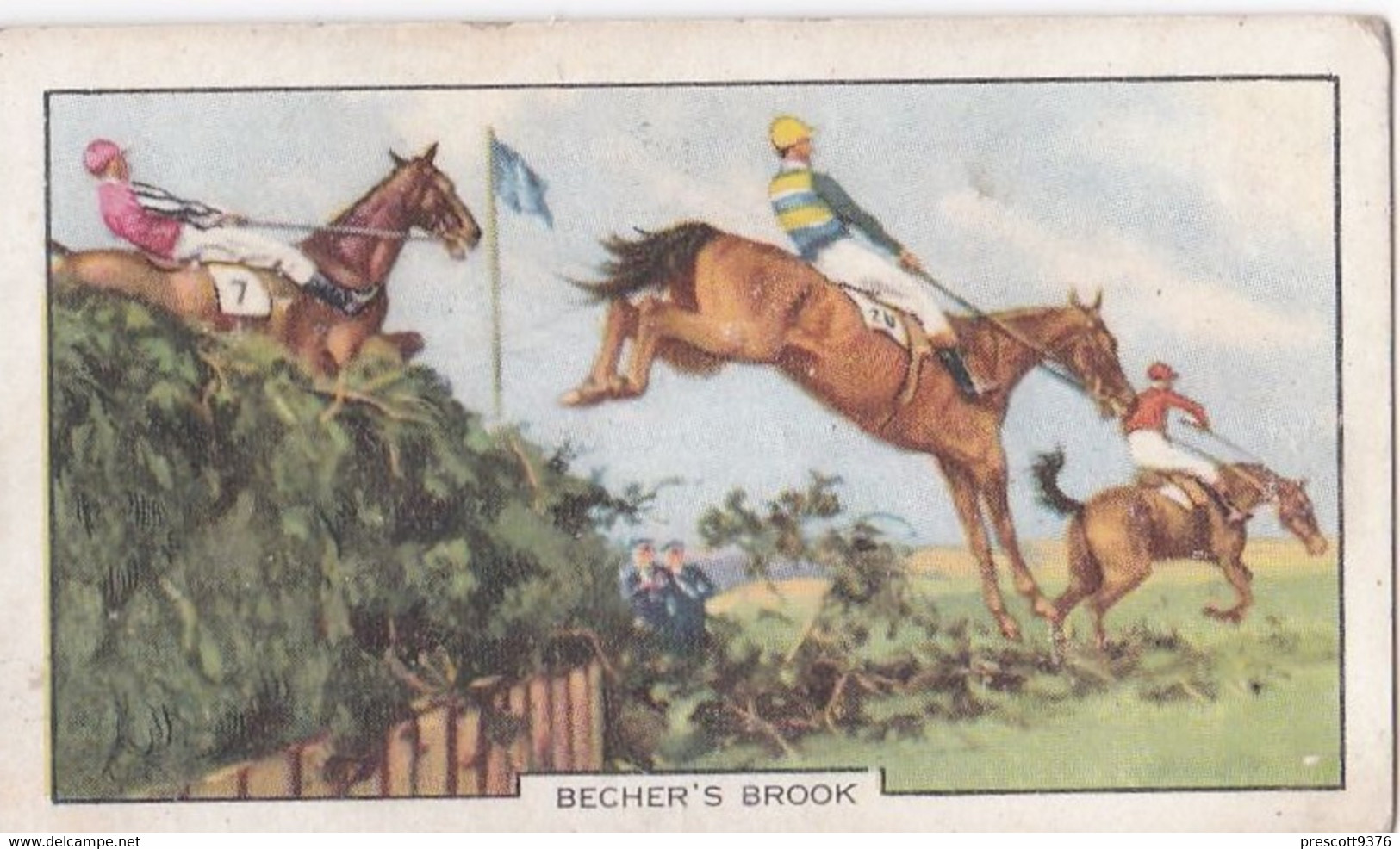 Racing Scenes 1938 - 34 Beechers Brook - Gallaher Cigarette Card - Original - Horses - Gallaher