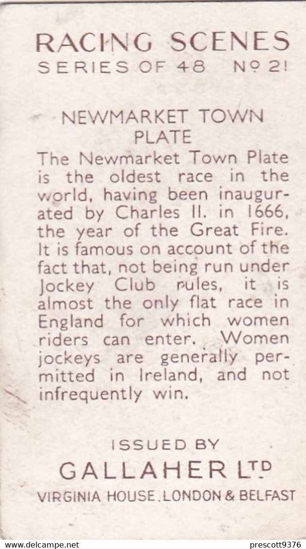 Racing Scenes 1938 - 21 Newmarket Town Plate  - Gallaher Cigarette Card - Original - Horses - Gallaher