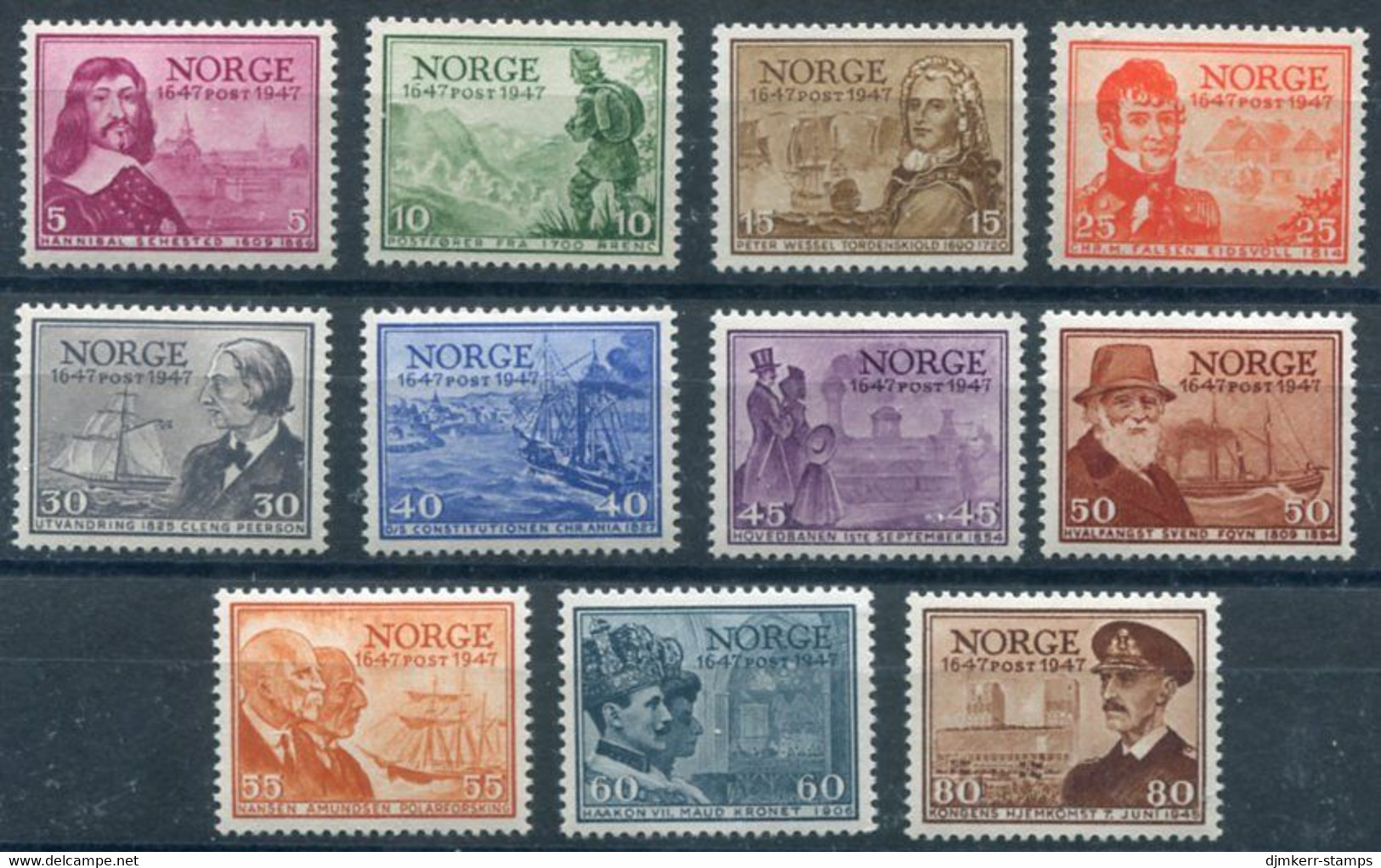 NORWAY 1947 Tercentenary Of Norwegian Post MNH / **.  Michel 323-33 - Ongebruikt