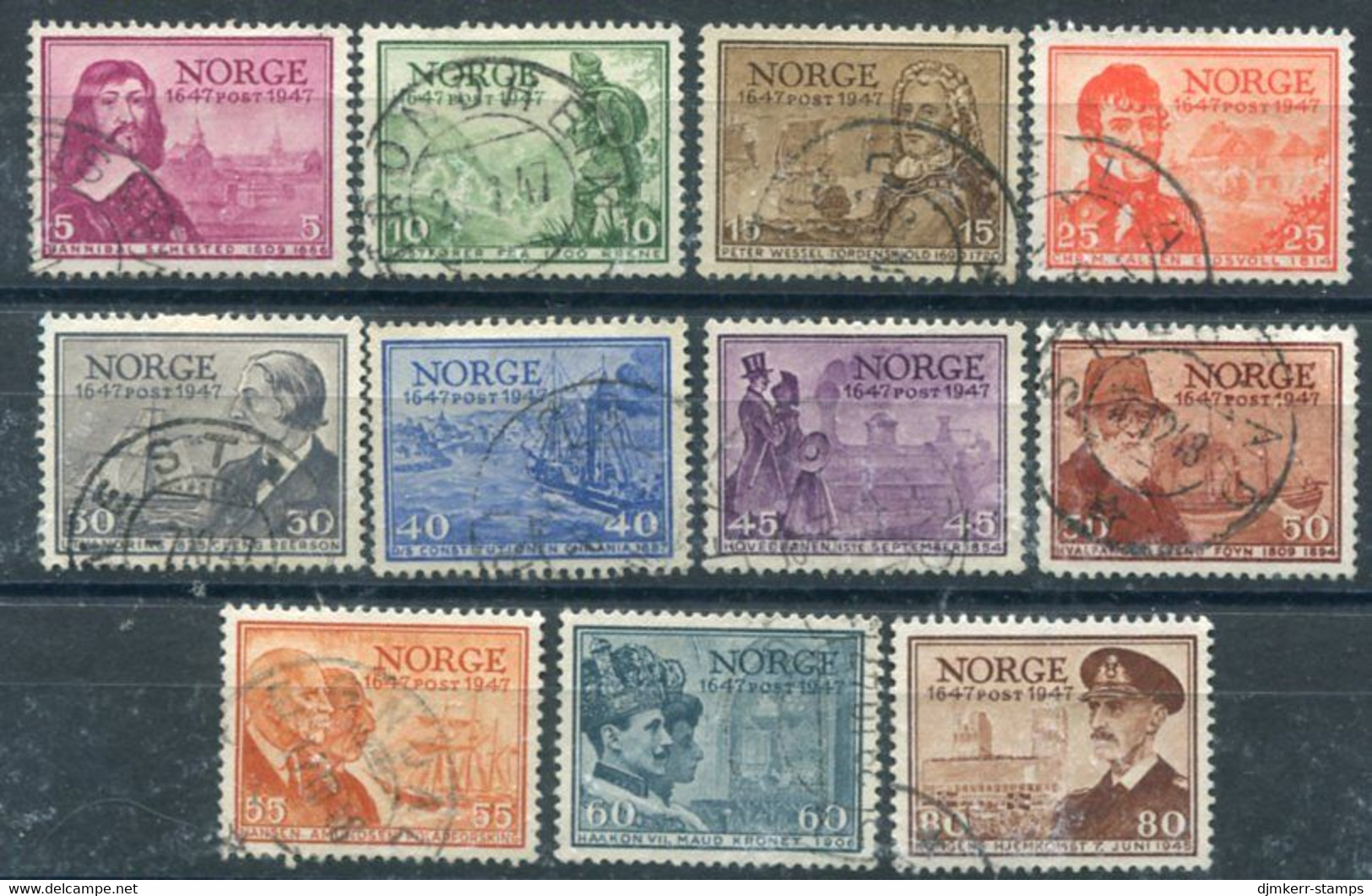 NORWAY 1947 Tercentenary Of Norwegian Post Used.  Michel 323-33 - Oblitérés