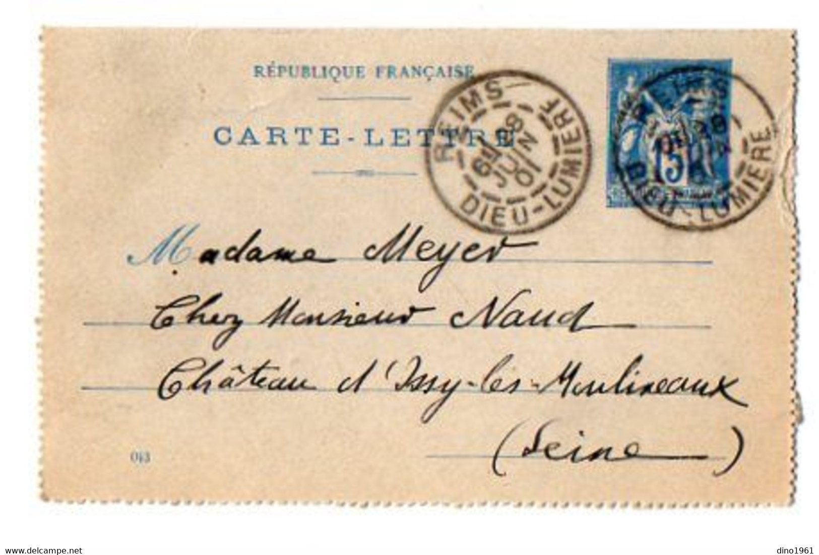 TB 3105 - 1901 - Entier Postal - Carte - Lettre - Mr Joseph MEYER à REIMS à Mme MEYER Au Château D'ISSY LES MOULINEAUX - Kartenbriefe