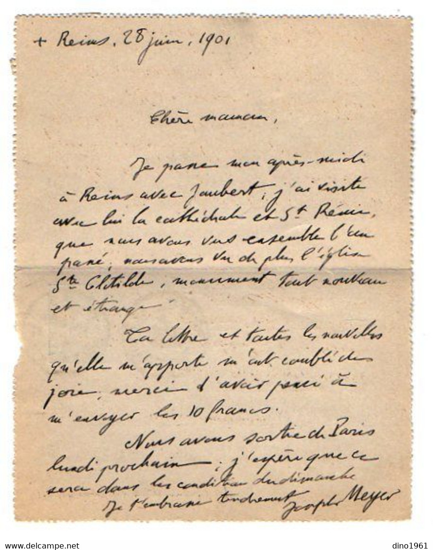 TB 3105 - 1901 - Entier Postal - Carte - Lettre - Mr Joseph MEYER à REIMS à Mme MEYER Au Château D'ISSY LES MOULINEAUX - Letter Cards