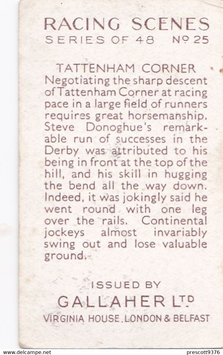 Racing Scenes 1938 - 25 Tattenham Corner   - Gallaher Cigarette Card - Original - Horses - Gallaher