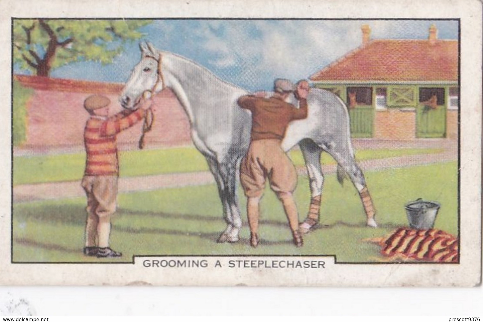 Racing Scenes 1938 - 15 Grooming  - Gallaher Cigarette Card - Original - Horses - Gallaher