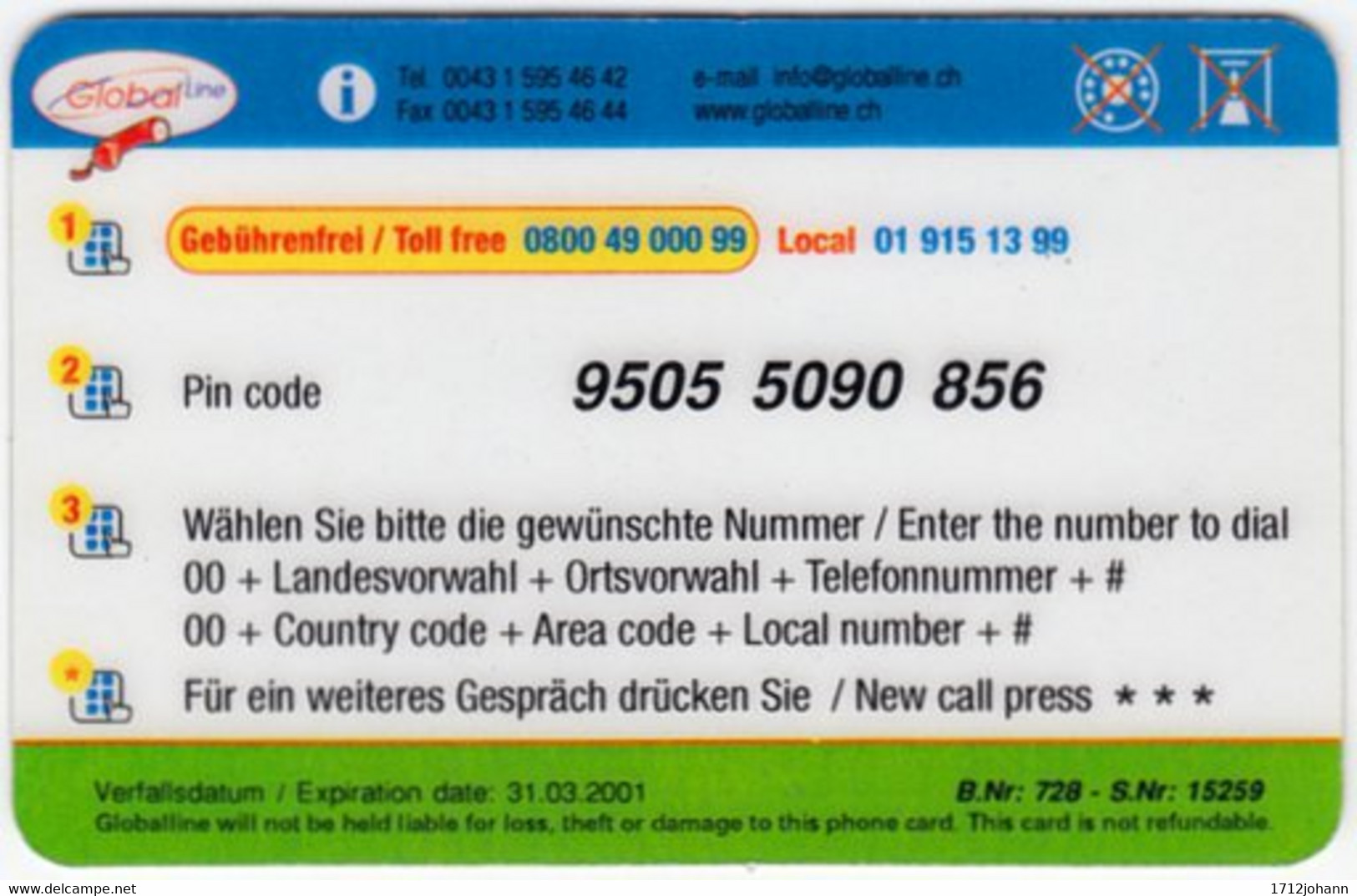 AUSTRIA E-766 Prepaid GlobalLine - Occasion, Christmas - Used - Oostenrijk