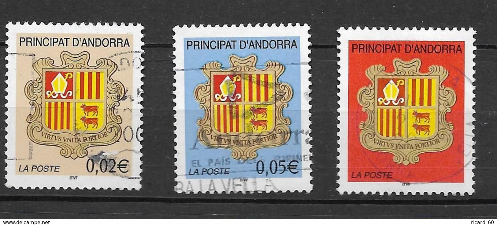 Timbres Oblitérés D'Andorre  ,2002, N°556-58 Yt, Armoiries - Used Stamps