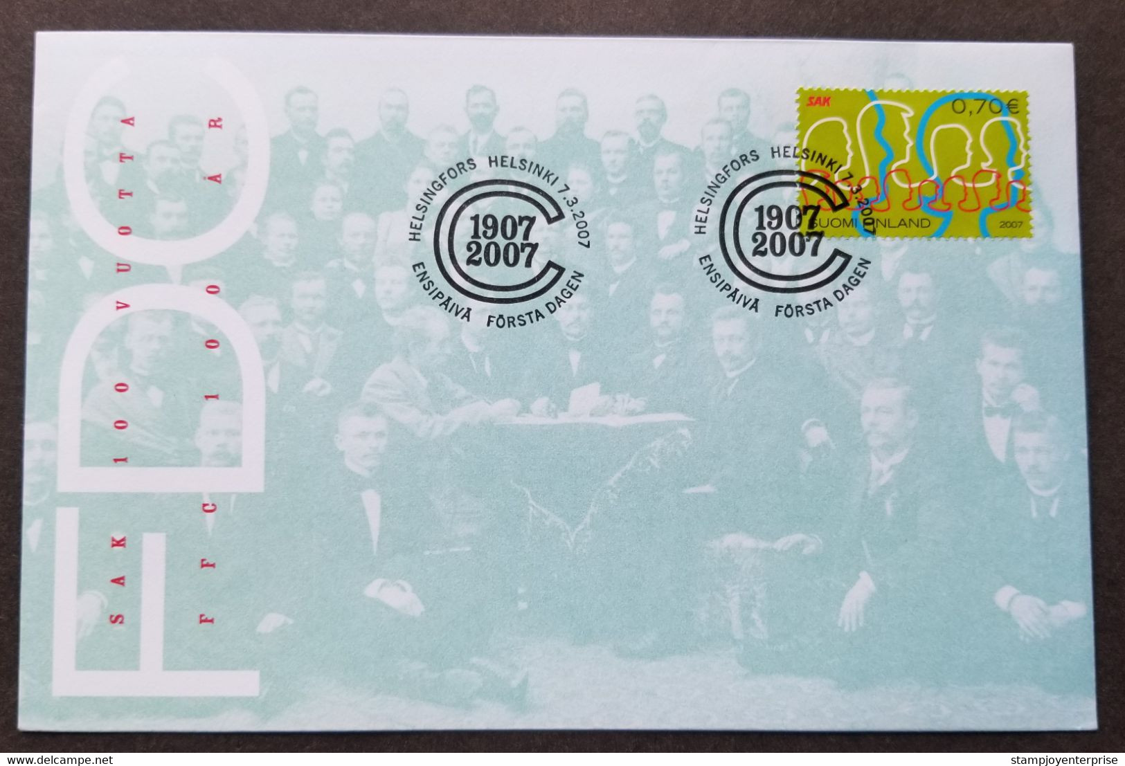 Finland Centenary Central Organisation Finnish Trade Unions 2007 (stamp FDC) - Storia Postale