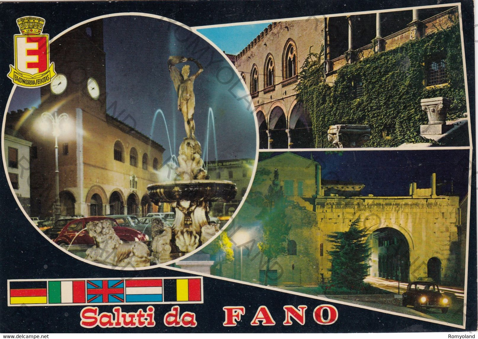 CARTOLINA  FANO,MARCHE,SALUTI,BELLA ITALIA,STORIA,MEMORIA,RELIGIONE,CULTURA,IMPERO ROMANO,VIAGGIATA 1984 - Fano