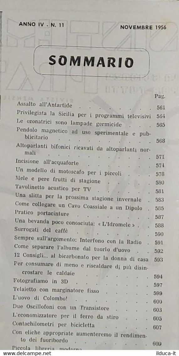 02337 SISTEMA PRATICO - Anno IV Nr 11 1962 - SOMMARIO - Wetenschappelijke Teksten