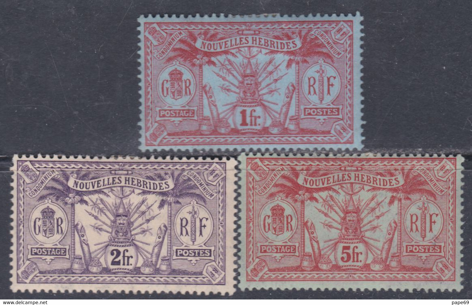 Nouvelles Hébrides N° 35 / 37 X Partie De Série : Les 3 Valeurs Légende Française, Trace De Charnière, TB - Unused Stamps