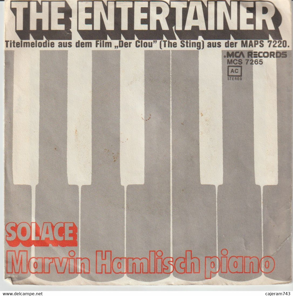 45T. Marvin Hamlisch Piano : THE ENTERTAINER. BO Film : "Der Clou" - +1.  GERMANY - Allemagne - Sonstige - Deutsche Musik