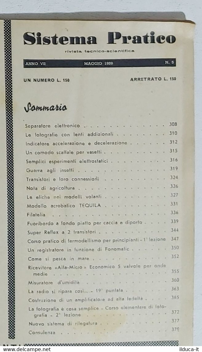 02353 SISTEMA PRATICO - Anno VII Nr 5 1959 - SOMMARIO - Textes Scientifiques